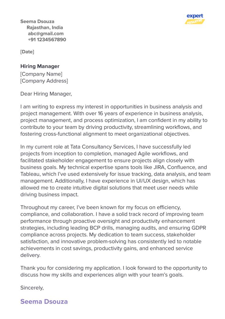 Cover Letter Example 6