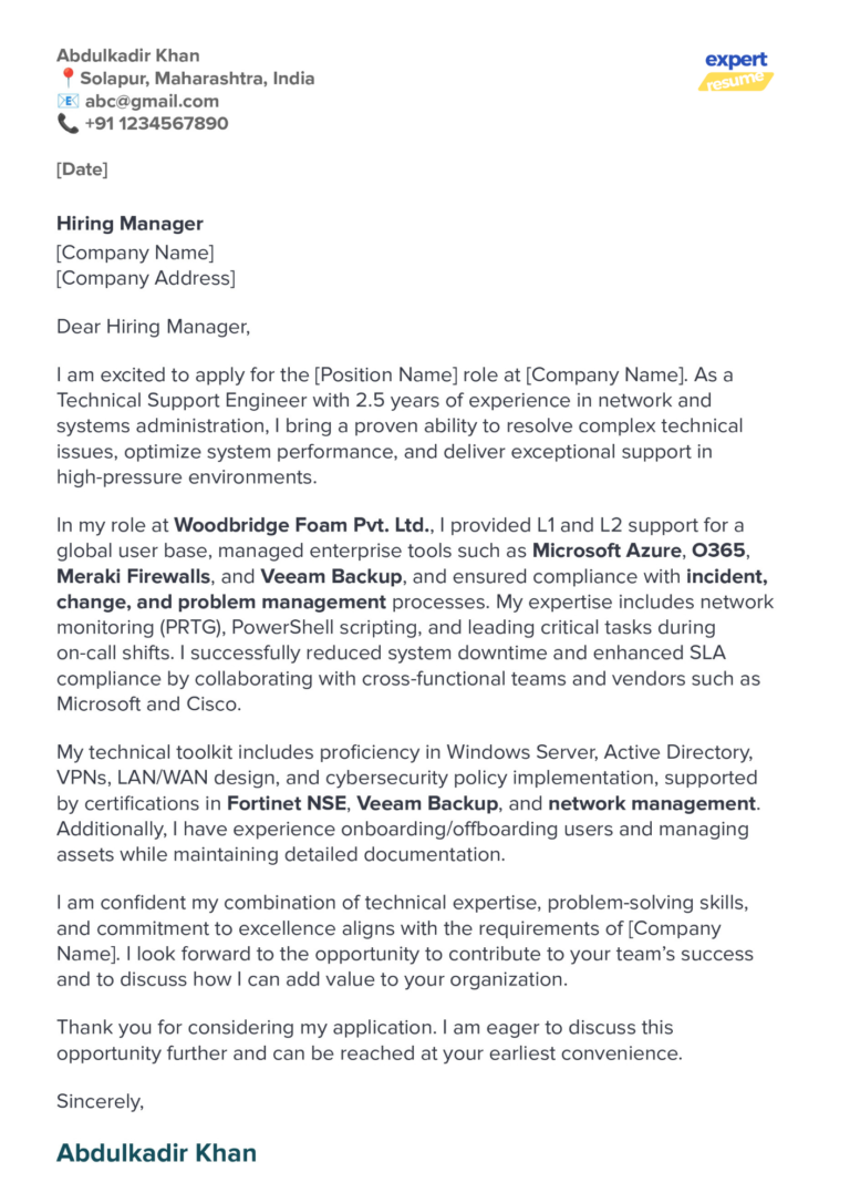 Cover Letter Example 3