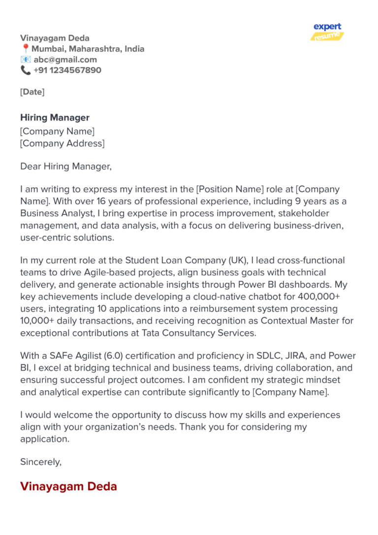 Cover Letter Example 4