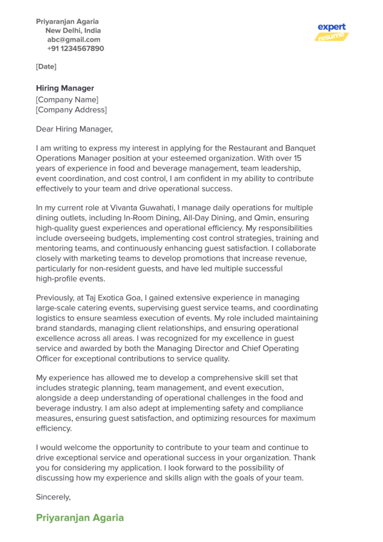 Cover Letter Example 5